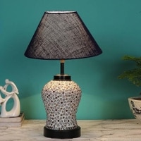 Selah Blue Jute Glass Table lamp with Iron Base