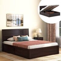 Alaca Solid Wood Queen Size Bed With Hydraulic Storage (Mahogany Finish)