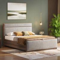 Rio Engineered Wood Queen Size Hydraulic Storage Bed In Granite Weave