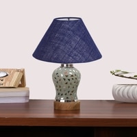 Devansh Conical Blue Jute Shade Lamp With Wood & Mosaic Glass Base For Decoration/Office/Home/Gifting/Study For Decoration/Office/Home/Gifting/Study -(10X10X14.5) Inches -A