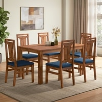 Tessa Solid Wood Dining Chair In Sienna Teak Finish With Lapis Blue Fabric Colour