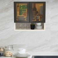 Aluminium Black Profile 2 Tinted Glass Handless Shutter  In Highland Pine Finish