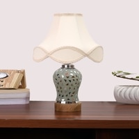 Devansh Off-White Vintage  Cotton Shade Lamp With Wood & Mosaic Glass Base For Decoration/Office/Home/Gifting/Study For Decoration/Office/Home/Gifting/Study