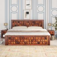 Keaton Solid Wood King Size Drawer And Box Storage Bed In Brown Finish
