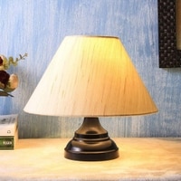 Rawnie Off White Fabric Shade Table Lamp with Black Iron Base