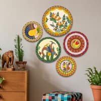 The Castle Decor Madhubani Wall Plates Set of 5 Traditional Indian Folk Art (Style 1)