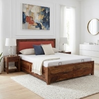 Driftwood Box Storage Solid Wood Bed King Size in Provincial Teak Finish
