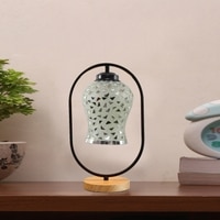 Devansh Multicolor Glass Wooden & Iron  Table Lamp -17 Inch Height  -Ag1