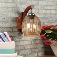 Devansh Solid Wood Electric Wall Light in Brown Colour with Lavender Shade Count of 1 Light