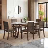 Adria Carrara White Quartz 6 Seater Dining Table With 6  Atlas Wooden Seat Dining Chairs (Finish : Carrara White)
