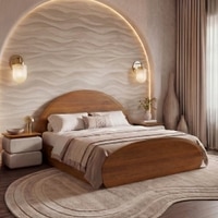 Sora Solid Wood King Size Bed With Hydraulic Storage in Amber Walnut Finish