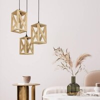 Symmetric Beige Solid Wood Cluster Hanging Light