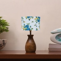 Devansh Multicolor Cotton Table Lamp With  Wood Natural Base (7X13 Inches)-14