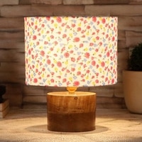 Elena Multicolor cotton table lamp with Natural Wood Base