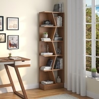 Paleo Solid Wood Corner Bookshelf In Amber Walnut Finish