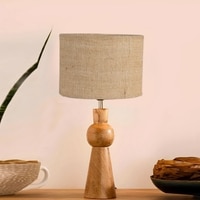 Devansh Beige Jute Table Lamp With  Wood Natural Base (7X18.25 Inches)-9