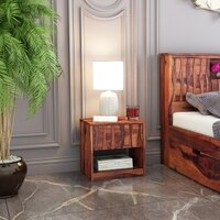 Wave Solid Wood Bedside Table in Teak Finish
