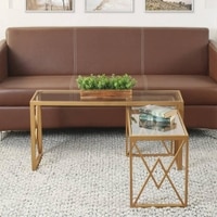 Valentino Clear Glass Nesting Coffee Table In Dark Gold Finish