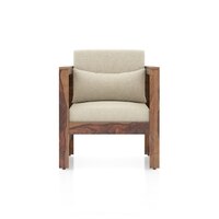 Korai Plus Single seater sofa -Finish -Teak,Fabric - Macadamia Brown Hopsack weave