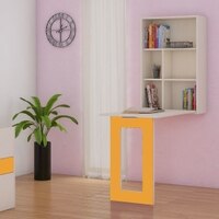 Calypso Kids Wall Mounted Folding Study Desk and Built In Bookshelf in Light Wood Mango Yellow Colour
