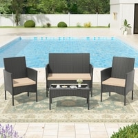 Carry Bird Wicker Patio Furniture Accessorie 4 Seater Sets In Black And Dark Beige Colour