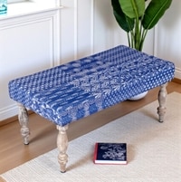 Bestone Solid Wood Bench In Indigo Patch Kantha Fabric
