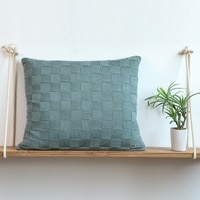 Square Check Knit Cushion Cover  Blue Daisy 24X24  Inches
