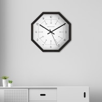 Octagonal Wooden Wall Clock with Dual Time Dial Design