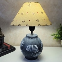 Grey Stone Finish Handpainted And Hancarved Distress Wooden Table Lamp