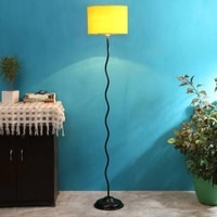 Kieran Yellow Fabric Floor Lamp with Black Iron Base