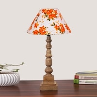 Devansh Multicolor Cotton Table Lamp With  Wood Natural Base (10X10X21 Inches)-39