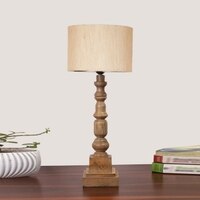 Devansh Off White Cotton Table Lamp With  Wood Natural Base  (7X7X21.25 Inches)-2
