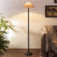 Winifred Beige Natural Fiber Floor Lamp with Black Iron Base