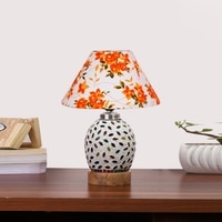 Devansh Conical Multi Cotton Shade Lamp With Wood & Mosaic Glass Base For Decoration/Office/Home/Gifting/Study For Decoration/Office/Home/Gifting/Study -(10X10X14.5) Inches -A