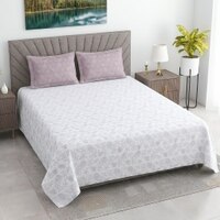 White And Lavender Shade Floral Cotton 400 Tc Flat Double Queen Size Bedsheet With 2 Pillow Covers