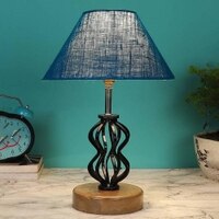 Evelynn Turquoise Jute Table lamp with Wood & Iron Base