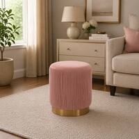 Doe Buck Damato Luxury Velvet Round Ottoman in Pink Colour with Gold Base