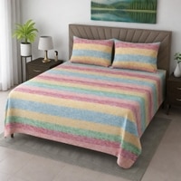 Tiva Multicolor Floral 400 TC Cotton Flat Queen Size Bedsheet with 2 Pillow Covers – Threads