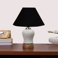 Devansh Conical Black Cotton Shade Lamp With Wood & Mosaic Glass Base For Decoration/Office/Home/Gifting/Study For Decoration/Office/Home/Gifting/Study -(10X10X14.5) Inches -A