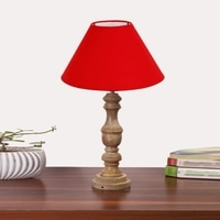 Devansh Red Cotton Table Lamp With  Wood Natural Base (10X18 Inches)-29