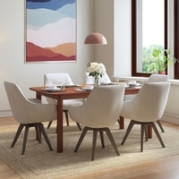 Dane Solid Wood Dining Table 6 Seater with 6 Wella Swivel Solid Wood Dining Chairs (Finish: Honey, Colour: Beige)