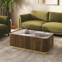 Dorian Engineered Wood Coffee Table With Ceramic Top in Walnut High Gloss Finish