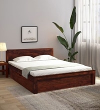 Monaco Solid Wood Queen Drawer Storage Bed In Honey Oak Finish