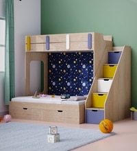 Pattern Dreams Bunk Bed  6X5 (Drawers On Wheels) In Oak Colour