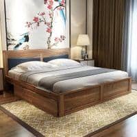 Nikos Sheesham Wood Queen Size Bed With Drawer Storage In Teak Finish