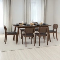 Lawson 6 Seater Dining Table Set (Chair Colour- Dark Brown, Finish- Walnut)