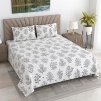 Sia White Floral 400 TC Cotton Flat Super King Size Bedsheet with 2 Pillow Covers – Threads