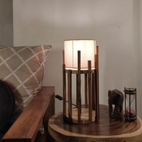 Bastian Wooden Table Lamp with Brown Base and Premium White Fabric Lampshade