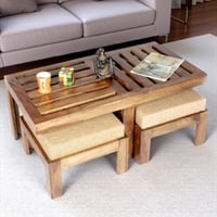 Irish Sheesham Wood 2 Seater Coffee Table Set In Teak Finish