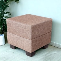Iris Solid Wood Pouffee in Jute Beige Fabric